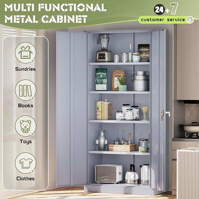 Crownland 72" Metal Storage Cabinet, Lockable Garage Storage Cabinets, High - Image 6