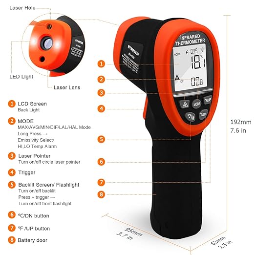 BTMETER BT-1800 Non Contact Pyrometer High Temperature Infrared Thermometer Gun - Image 2