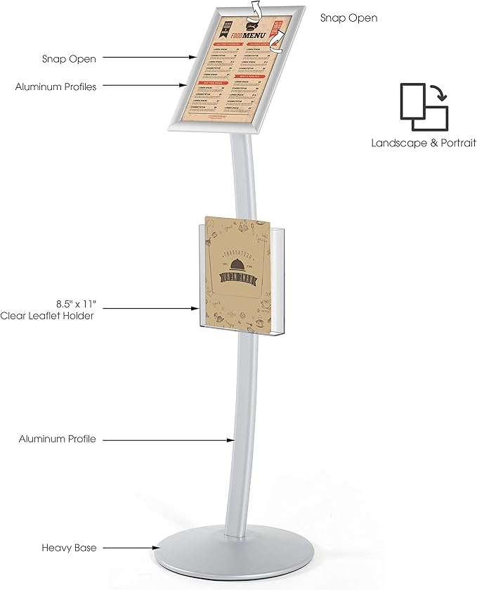 M&T Displays Curved Menu Board, 8.5x11 Inch Pedestal Sign Holder - Image 2