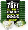 75ft Outdoor/Indoor Extension Cord 3-Outlet 12/3 Gauge Extra Heavy Duty ETL by LifeSupplyUSA
