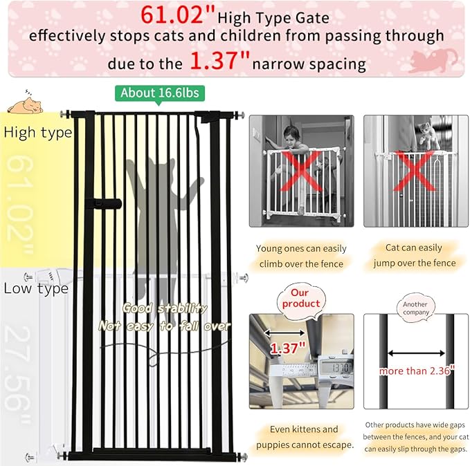 Lumizone Extra Tall Cat Gate 61.02" High Pressure Mounted Extra Wide 2025 New - Image 4