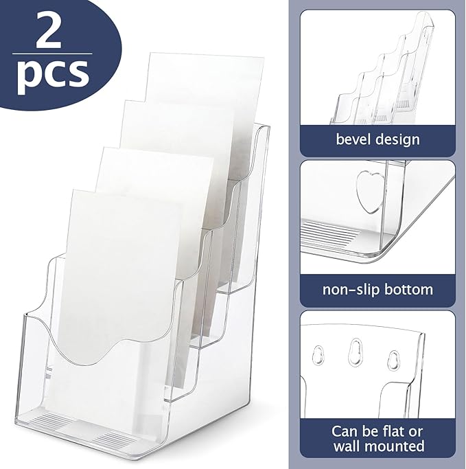 Crtiin 2 Pack 4 Tier Acrylic Brochure Holder Display Stand 6 x 9 Inch, Pamphlet - Image 3