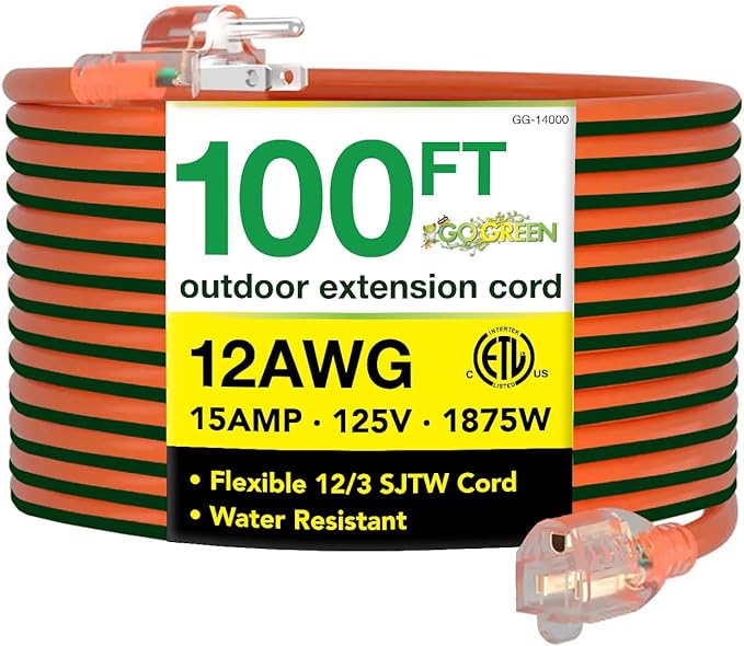 Go Green Power Inc. 12/3 SJTW Outdoor Extension Cord, Lighted End, 100 ft by PowerByGoGreen