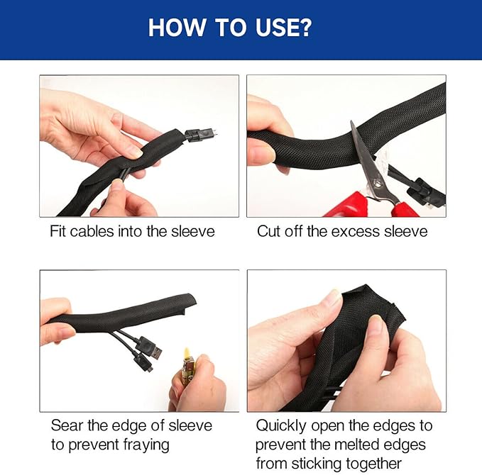 Black Braided Cable Management Sleeves Wire Loom Tubing Cord Protector - Image 9