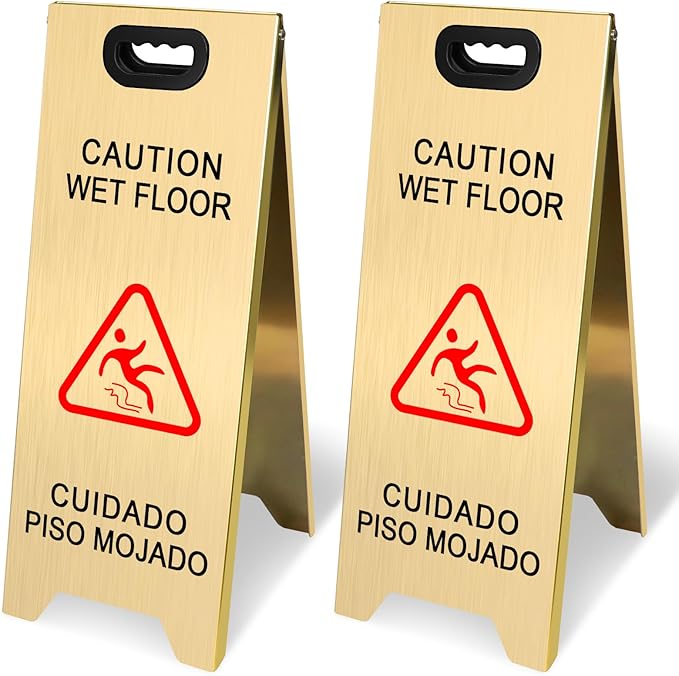 2 Pack Stainless Steel Wet Floor Sign, 24 Inch Caution Wet Floor Sign Portable by KERTY