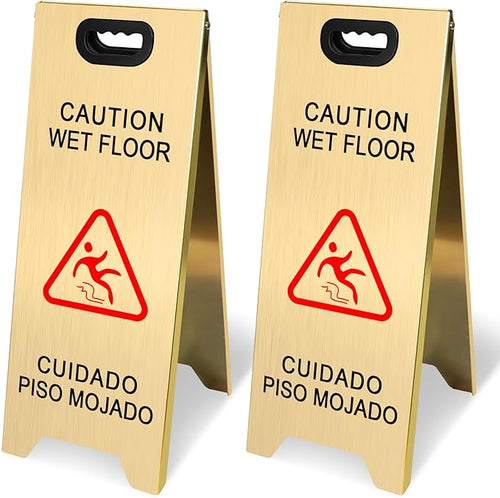 2 Pack Stainless Steel Wet Floor Sign, 24 Inch Caution Wet Floor Sign Portable by KERTY