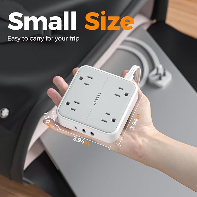 Flat Plug Extension Cord 5 Ft, TESSAN Surge Protector Power Strip Ring Pull - Image 7