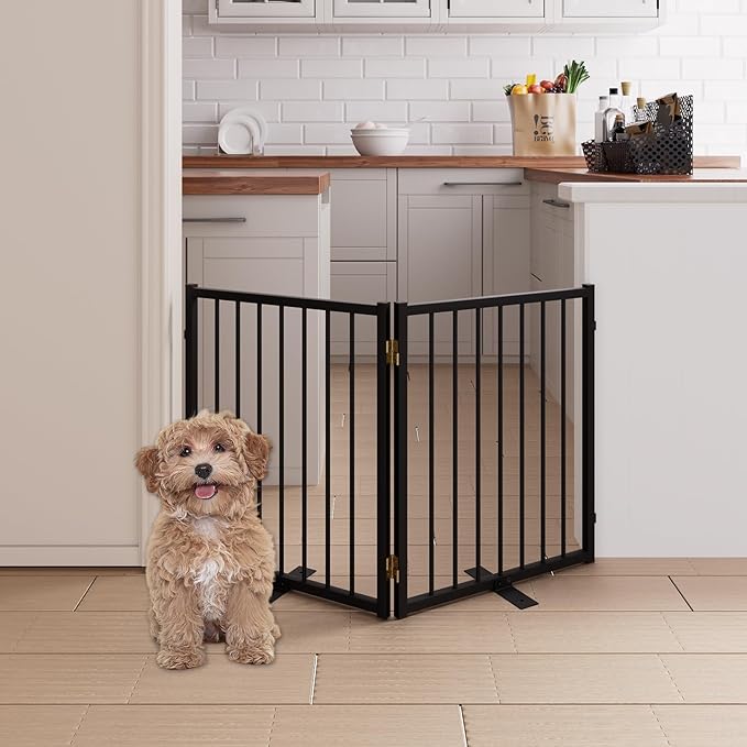 2 Panels Full Metal Freestanding Dog Gates, 40” W x 24” H Folding Pet Gate Fence by Unknown