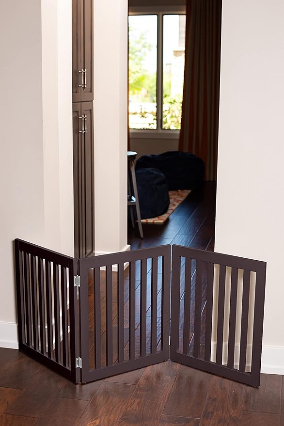 INTERNET'S BEST Dog Gate Indoor Freestanding Pet Barrier, Folding Wood Dog Fence - Image 6