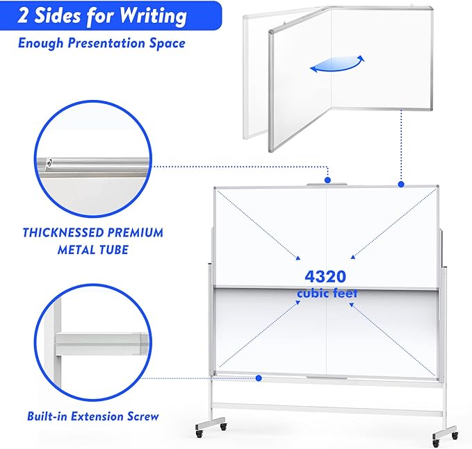 Dry Erase Whiteboard Height Adjustable, 72x60 inches Large Standing Easel White - Image 5