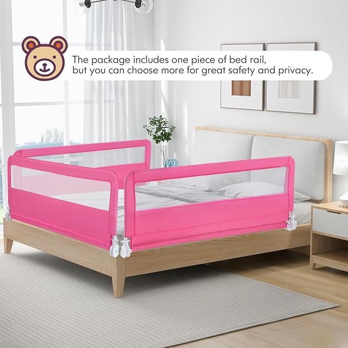 BABY JOY Bed Rails for Toddlers, Swing Down Bed Guard w/Safety Straps, Folding - Image 9