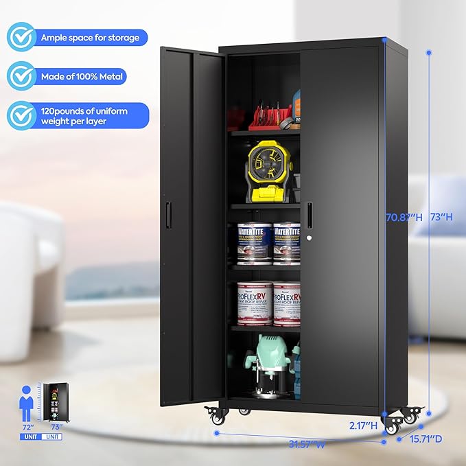 73" H×31.57" W×15.71" D Garage Storage Cabinet - Image 5