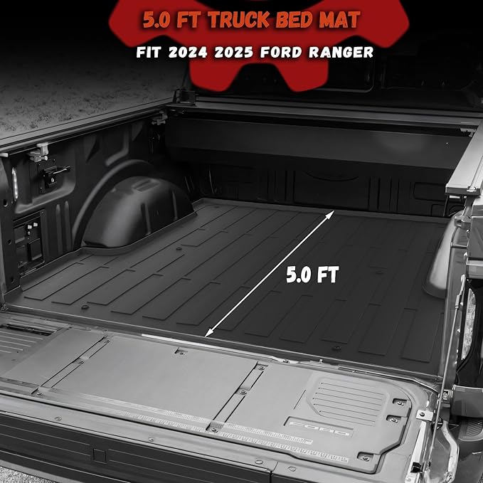 Truck Bed Mat Fit Ford Ranger 2024 2025, TPE All Weather Truck Bed Liner Cargo - Image 2