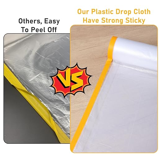 Pre-Taped Masking Film, 4 Rolls 8.8 x 65 Feet Plastic Sheeting, Painters Drop - Image 6