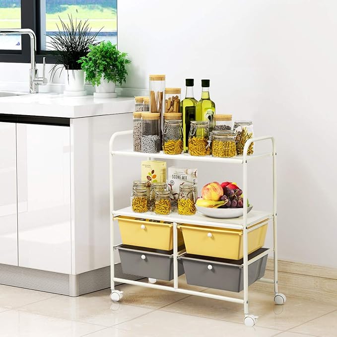 Giantex Rolling Storage Cart w/ 4 Drawers 2 Shelves Metal Rack Shelf Home - Image 4