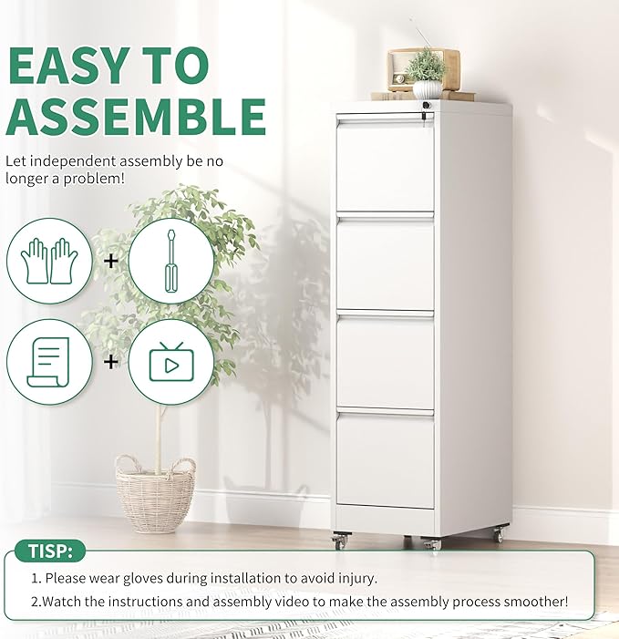 4 Drawer Mobile File Cabinet, Under Desk File Cabinet, Metal Filing Cabinets - Image 4