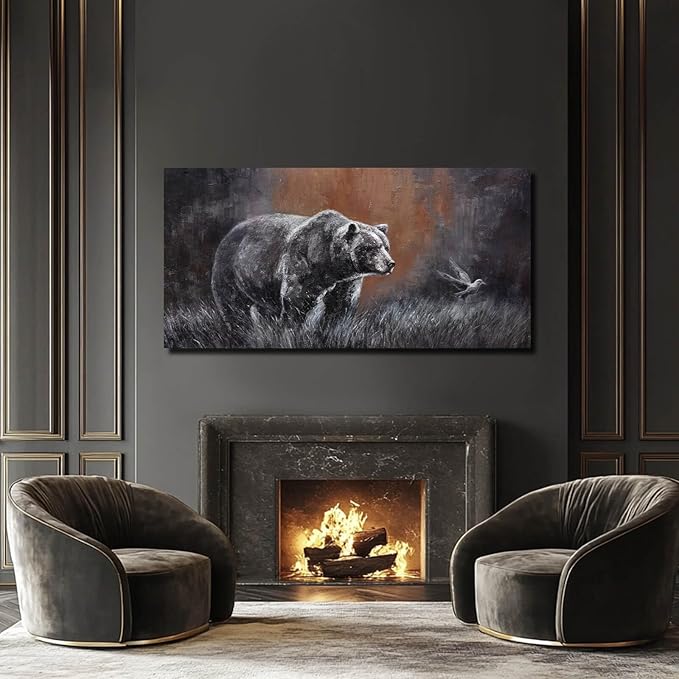 ZHENGYIN Extra Wide Panoramic Bear Canvas Wall Art, Earth Tone Background - Image 4