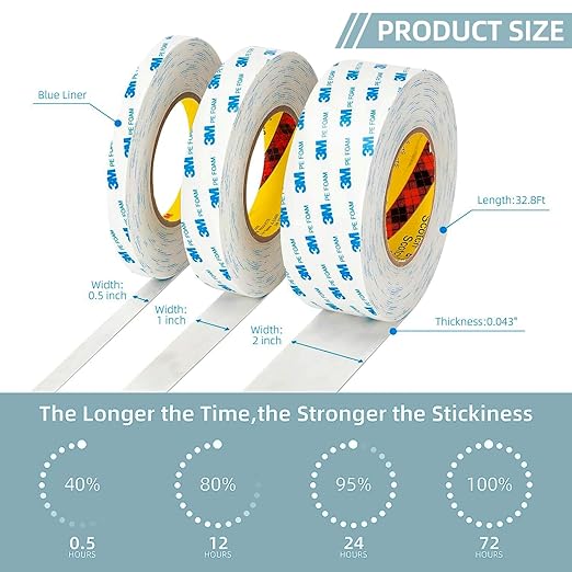 3M Double Sided Tape 0.5"×16.5Ft, No Damage Double Sided Wall Tape, Heavy Duty - Image 3