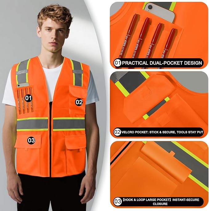 BeautyWill 10/20 Pack Custom Logo Safety Vest, Bulk High Visibility Class 2 - Image 2