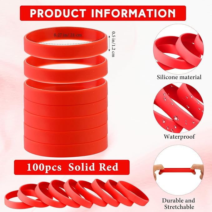 Liliful 100 Pcs Silicone Rubber Wristbands Rubber Wristband Bracelet Bands - Image 2