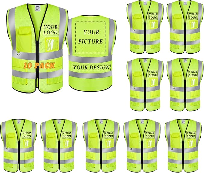 BeautyWill Custom Safety Vest Logo Class 2 High Visibility Reflevtive Vest by BeautyWill