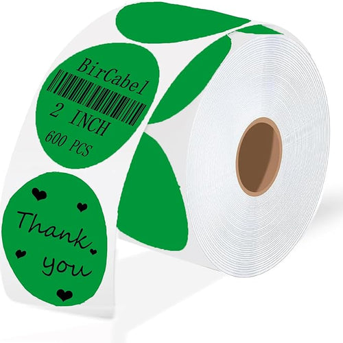 2 Inch Green Round Thermal Labels, 600 Labels/Roll, Self-Adhesive Circle by BriCabel