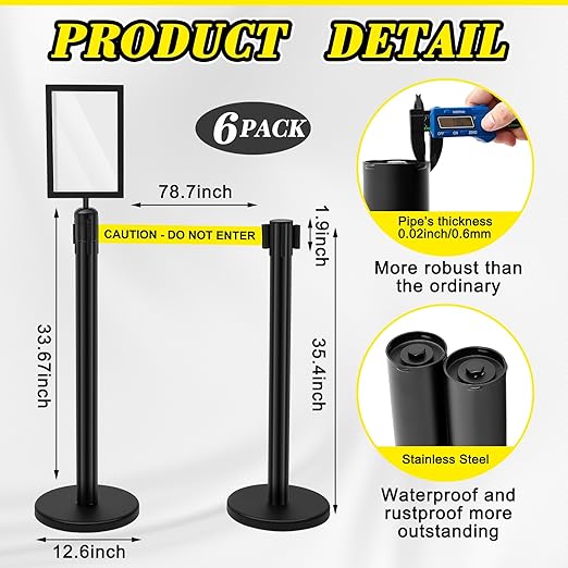 Therwen 6 Pack Heavy Duty Crowd Control Stanchions 9.8 ft Stainless Steel - Image 2