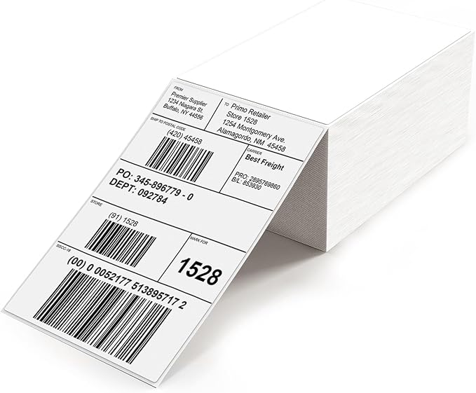 White Direct Thermal Labels 4 × 6 Inch Vinyl Self-Adhesive Fanfold Shipping by YIKIADA