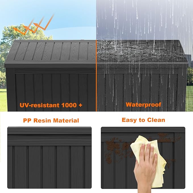 200 Gallon Resin Deck Box, Lockable Patio Outdoor Storage Box - Image 3