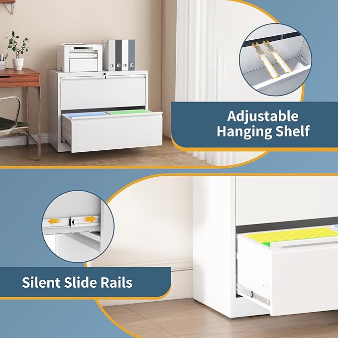 2 Drawer File Cabinet with Lock, Lateral Filing Cabinets, Metal Storage Filing - Image 6