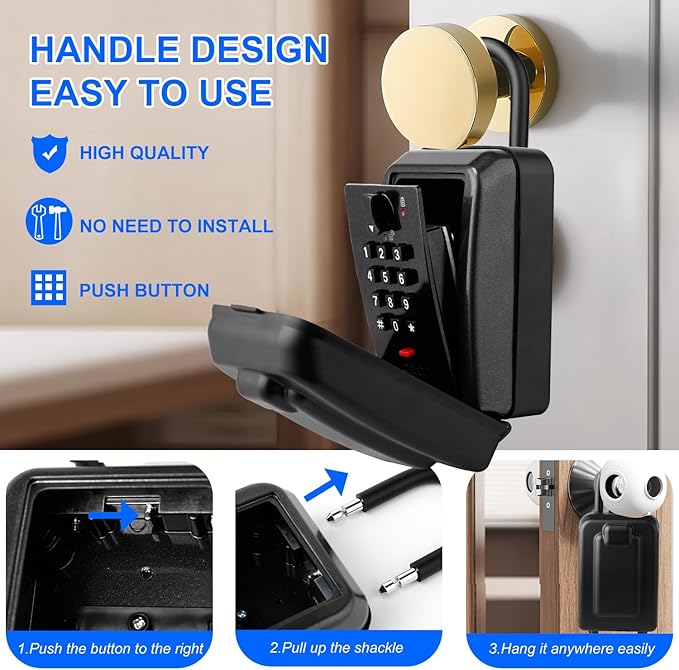 Key Lock Box, 12-Digit Code, Weatherproof Wall Mount, Large Capacity 5-8 Keys - Image 4