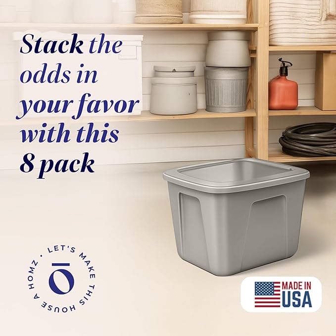 HOMZ 8-Pack Durable Molded Bin, Plastic Storage Containers - Image 2