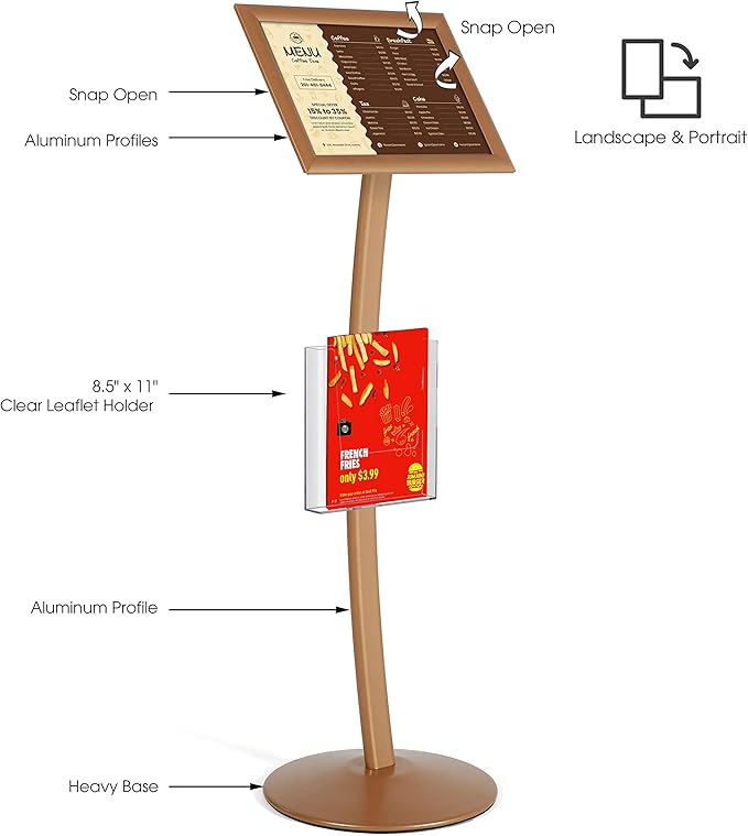 M&T Displays Curved Menu Board 11x17 Inch Pedestal Sign Holder - Image 2