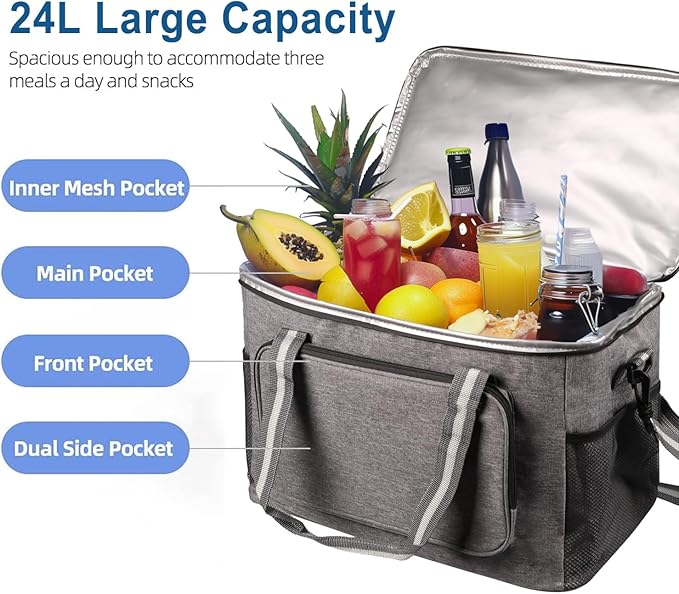 iknoe Large Cooler Bag Collapsible, 24L Insulated Bags, Leakproof Lunch Cooler - Image 5