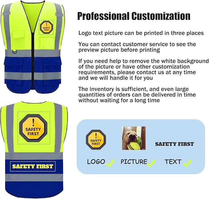 BeautyWill Custom Safety Vest Logo Class 2 High Visibility Reflevtive Vest - Image 2