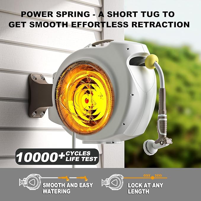 Retractable Garden Hose Reel, 5/8 in 65+6 ft, Heavy Duty Wall Mounted Water - Image 3