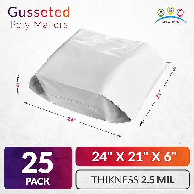 ABC PACK & SUPPLY White Gusseted Poly Mailers, 2.5 Mil. Plastic Shipping Bags - Image 2