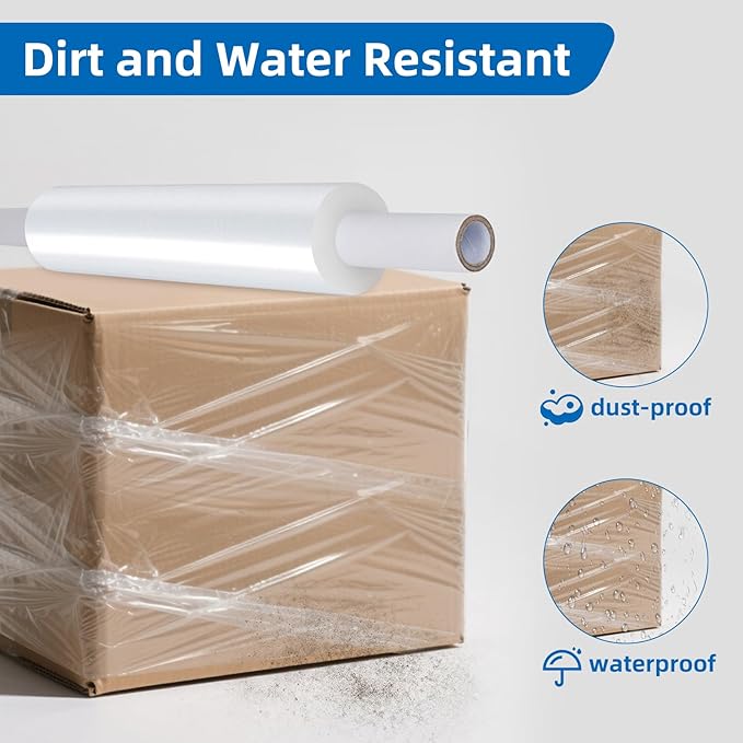 15in Stretch Wrap Roll with Handle, Heavy Duty 1200ft Shrink Wrap Roll - Image 4