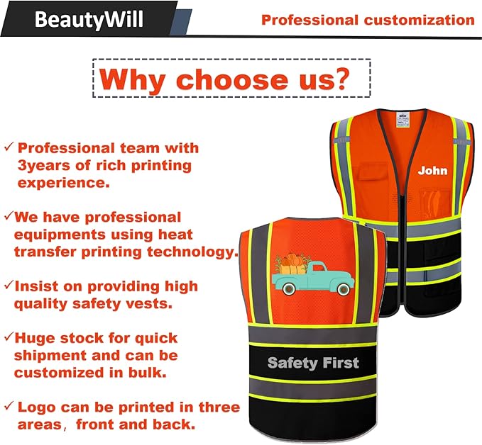 BeautyWill Custom Logo Safety Vest Class2 High Visibility Reflective Vest - Image 5
