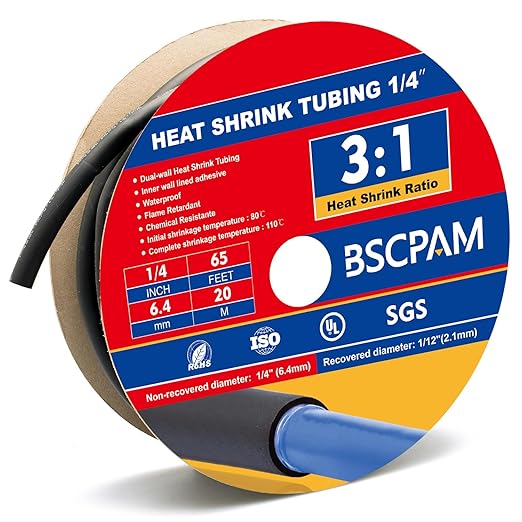 1/4" Heat Shrink Tubing, 65FT Marine Grade 3:1 Shrink Ratio Shrink tubing by BSCPAM