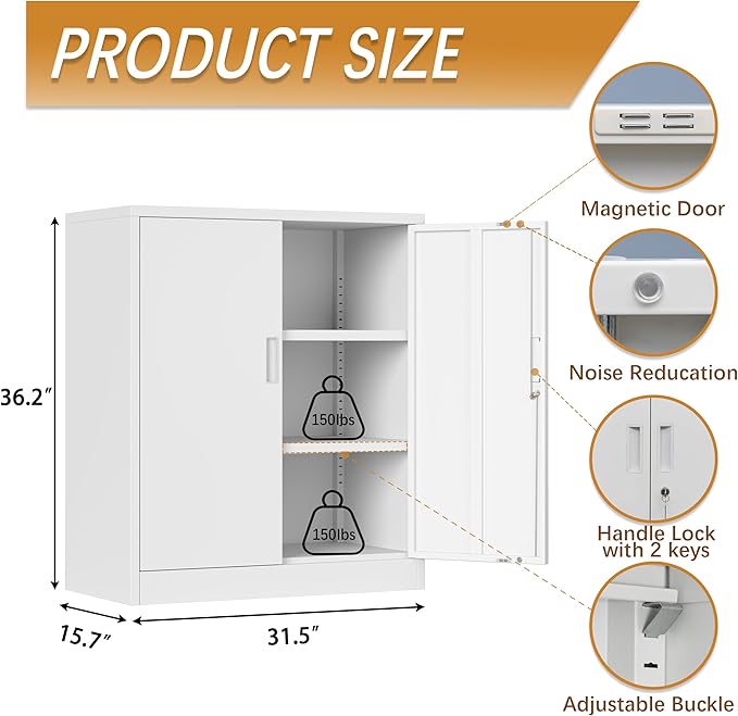 Metal Storage Cabinet, 36 Inch Tall Metal Storage Cabinet - Image 3