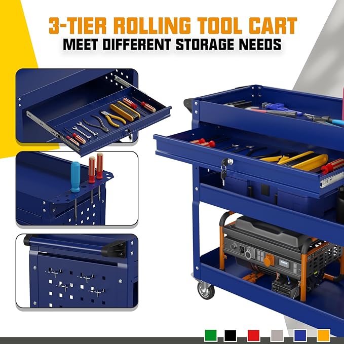 3 Tier Rolling Tool Cart on Wheels, 450 LBS Capacity Tool Cart - Image 6
