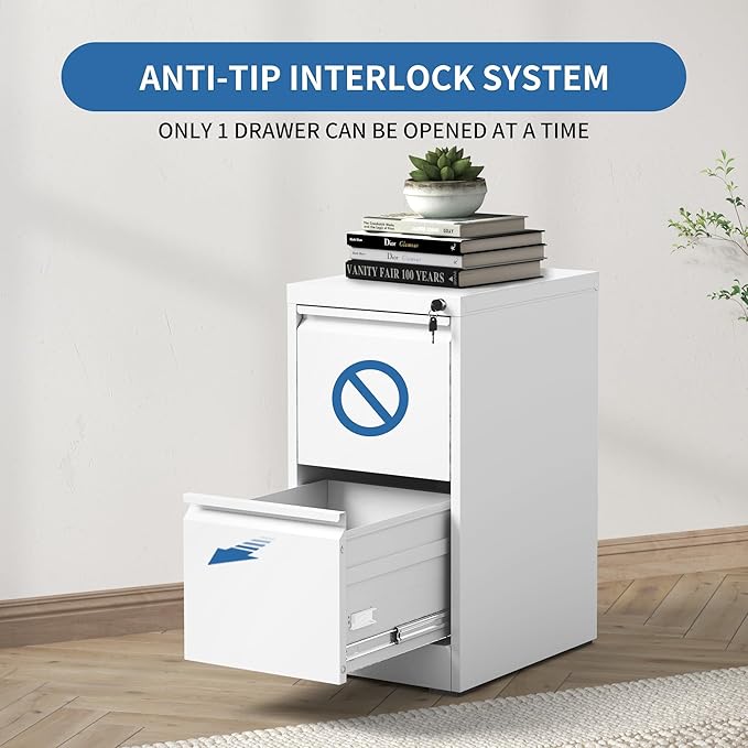 2 Drawer File Cabinet with Lock, Steel Vertical Filing Cabinets - Image 7