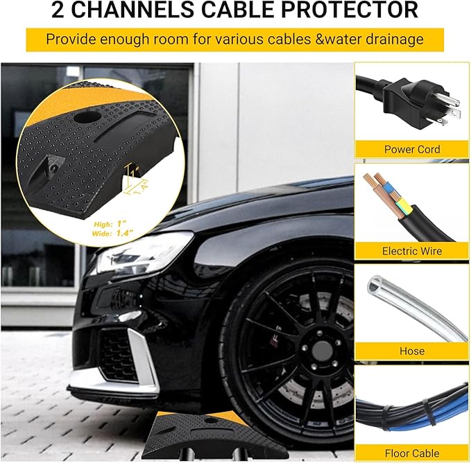 6 FT Heavy Duty Rubber Speed Bump 2-Pack, Driveway Cable Protector Ramp - Image 2