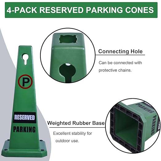 OrangeStar Reserved Parking Cones 4-Pack, 26.5" Large 4-Sided Message Safety - Image 2