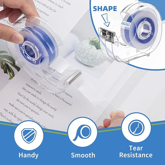 18 Pcs Transparent Tape with Dispenser, 0.7 x 1000 in Blue Core Clear Tape - Image 4