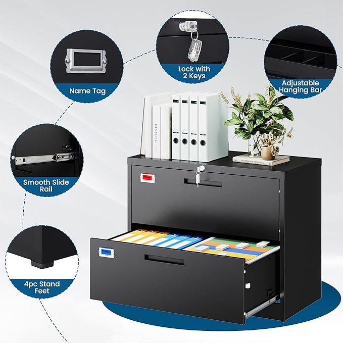 2 Drawer File Cabinet, Lateral Filing Cabinets - Image 4