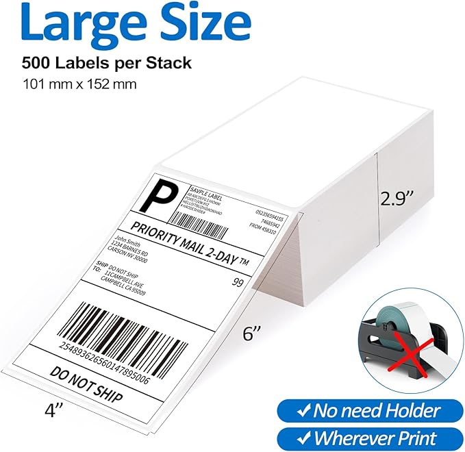 1000 Fanfold 4"x6" Direct Thermal Shipping Address Labels, Paper Label - Image 2