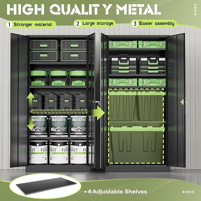 Crownland 72" Lockable Metal Storage Cabinet, Garage Storage Cabinets, High - Image 5
