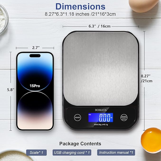 BOMATA Waterproof Kitchen Scale, 0.1g/0.01oz High Precision, USB Rechargeable - Image 5